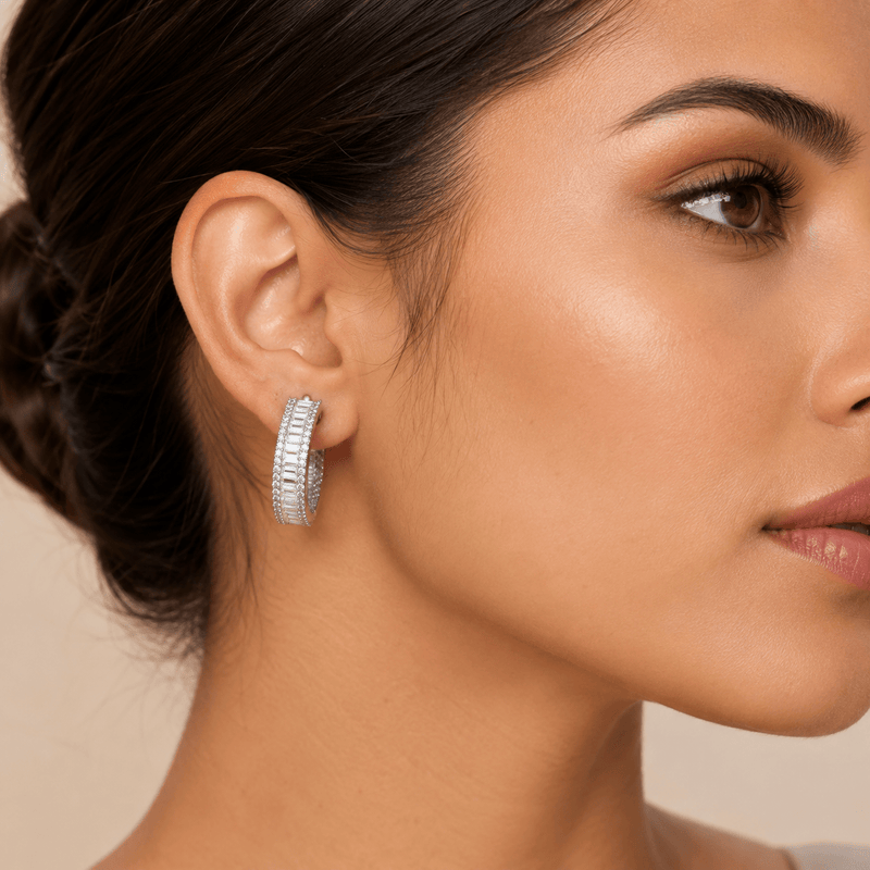 Aganya kreation Earrings Trishika Hand-Set Zirconia Inside-Out Chouki Diamond Hoop Earrings – Silver, Gold & Black Victorian Finish