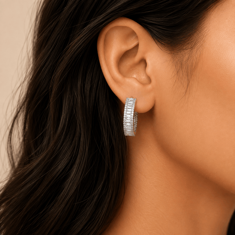 Aganya kreation Earrings Trishika Hand-Set Zirconia Inside-Out Chouki Diamond Hoop Earrings – Silver, Gold & Black Victorian Finish