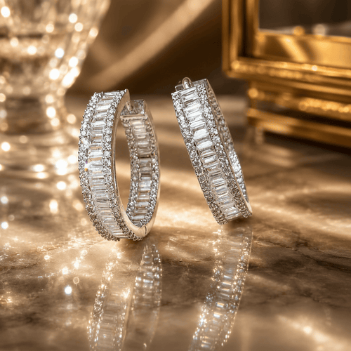 Aganya kreation Earrings Trishika Hand-Set Zirconia Inside-Out Chouki Diamond Hoop Earrings – Silver, Gold & Black Victorian Finish Silver plated