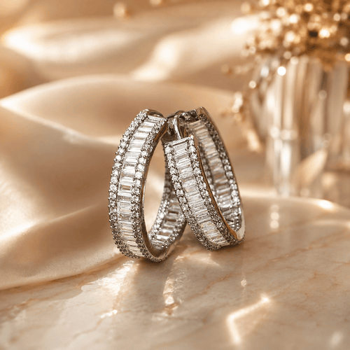 Aganya kreation Earrings Trishika Hand-Set Zirconia Inside-Out Chouki Diamond Hoop Earrings – Silver, Gold & Black Victorian Finish Victorian Plated