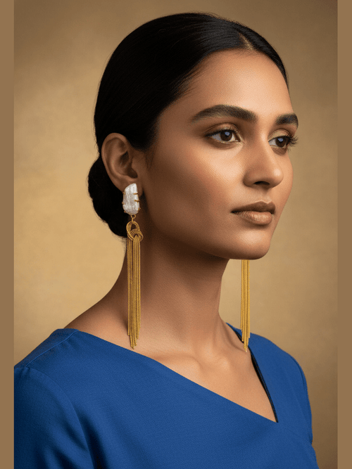 Aganya kreation Earrings Varija Baroque Real Pearl Earrings - Elegant Brass Jewelry