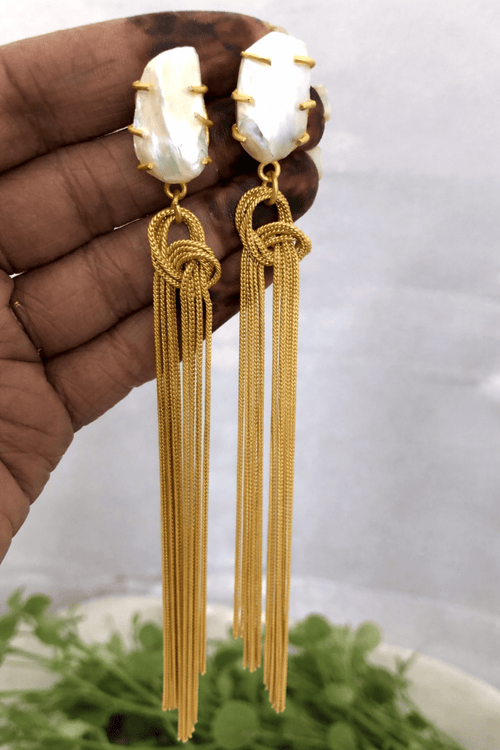Aganya kreation Earrings Varija Baroque Real Pearl Earrings - Elegant Brass Jewelry