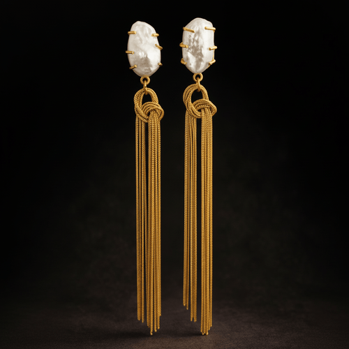 Aganya kreation Earrings Varija Baroque Real Pearl Earrings - Elegant Brass Jewelry