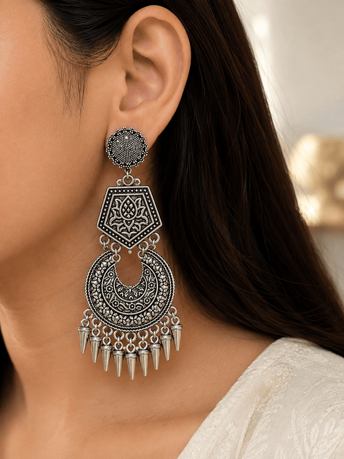 Aganya kreation Earrings Western German Silver Earrings - Elegant & Timeless Design 1
