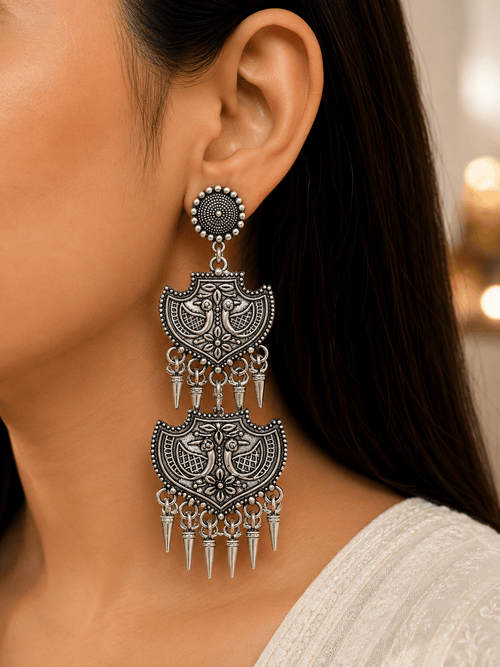 Aganya kreation Earrings Western German Silver Earrings - Elegant & Timeless Design 4