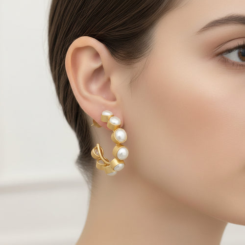 Aganya kreation Earrings Zooni Real Pearl Fusion Hoops - Elegant Handmade Earrings