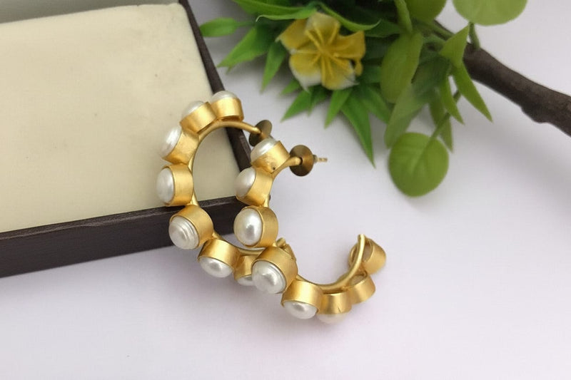 Aganya kreation Earrings Zooni Real Pearl Fusion Hoops - Elegant Handmade Earrings