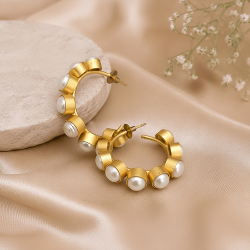 Aganya kreation Earrings Zooni Real Pearl Fusion Hoops - Elegant Handmade Earrings