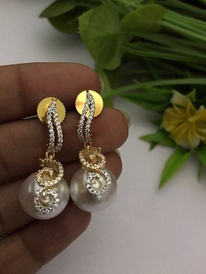 Aganya kreation Elegant Komal AD Earrings with Pearl Drop Design