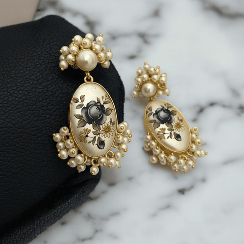 Aganya kreation Fiona Real Pearl Earrings - Elegant Brass & Gold Plating
