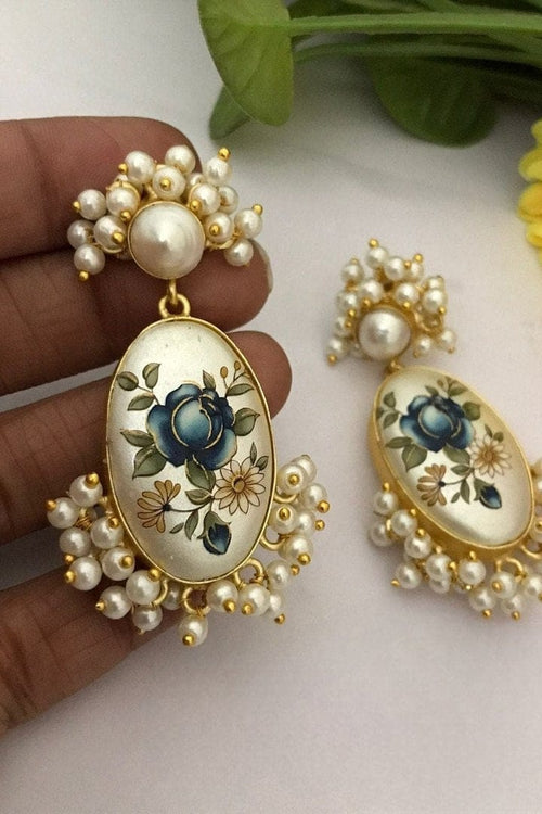 Aganya kreation Fiona Real Pearl Earrings - Elegant Brass & Gold Plating