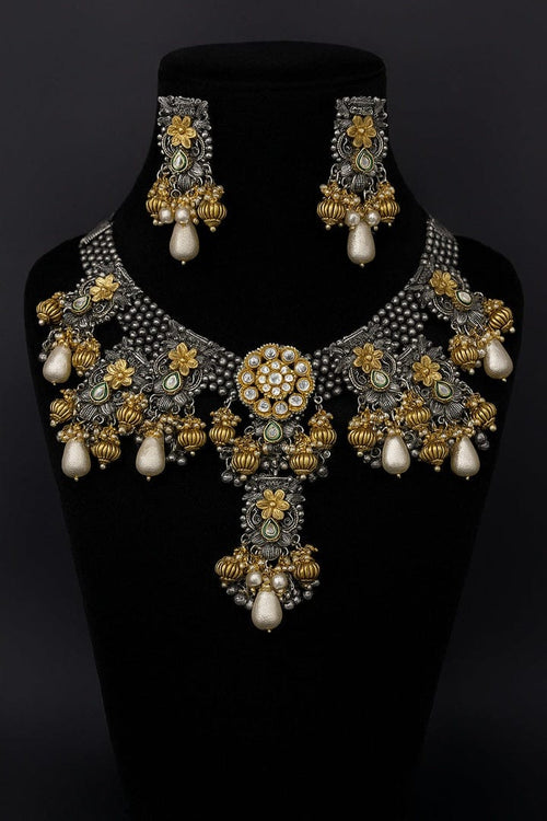 Aganya kreation German silver set Aarvi Set - Elegant German Silver Kundan Jewelry