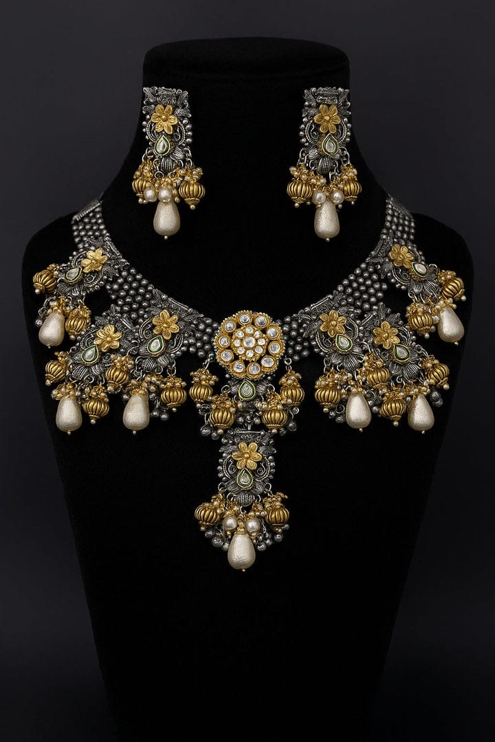 Aganya kreation German silver set Aarvi Set - Elegant German Silver Kundan Jewelry