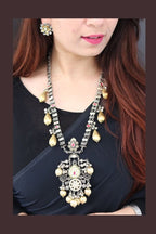 Aganya kreation German silver set Adhyavi Set - Elegant German Silver Jewelry with Kundan Pearls