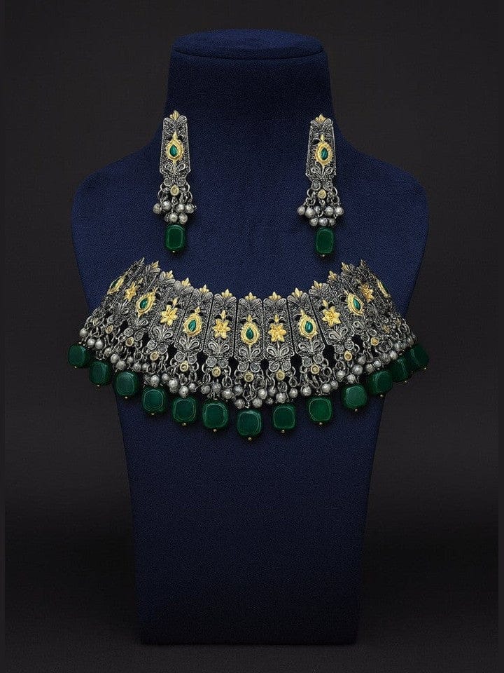Aganya kreation German silver set Aprajita Set - Exquisite German Silver Kundan Jewelry
