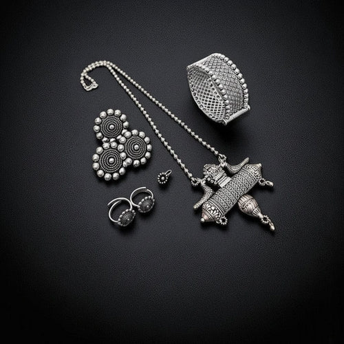 Aganya kreation German silver set German Silver Ganesha & Bird Combo Set - Elegant Jewelry