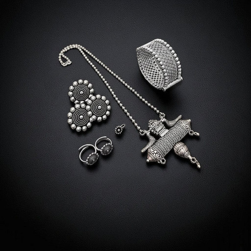 Aganya kreation German silver set German Silver Ganesha & Bird Combo Set - Elegant Jewelry