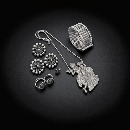 Aganya kreation German silver set German Silver Radha Krishna Combo - Elegant Jewelry Set Bangle