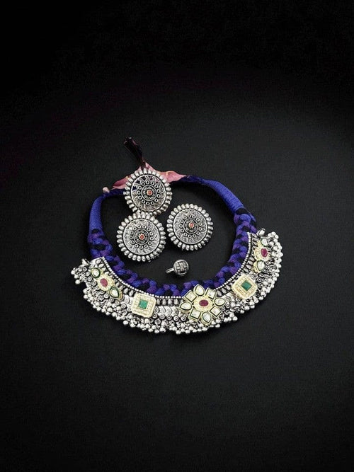 Aganya kreation German silver set Jhanki Set - Luxurious Thread Choker Combo with Matching Accessories