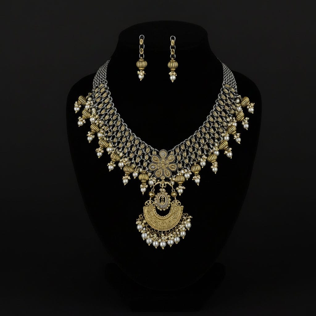 Aganya kreation German silver set Maithili Set - Exquisite German Silver Kundan Jewelry