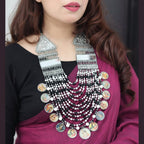 Aganya kreation German silver set Navratri Special Hand Painted Mirror Studded Jewelry