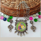 Aganya kreation German silver set Radha Shyam Handpainted Set - Timeless Elegance in Jewelry