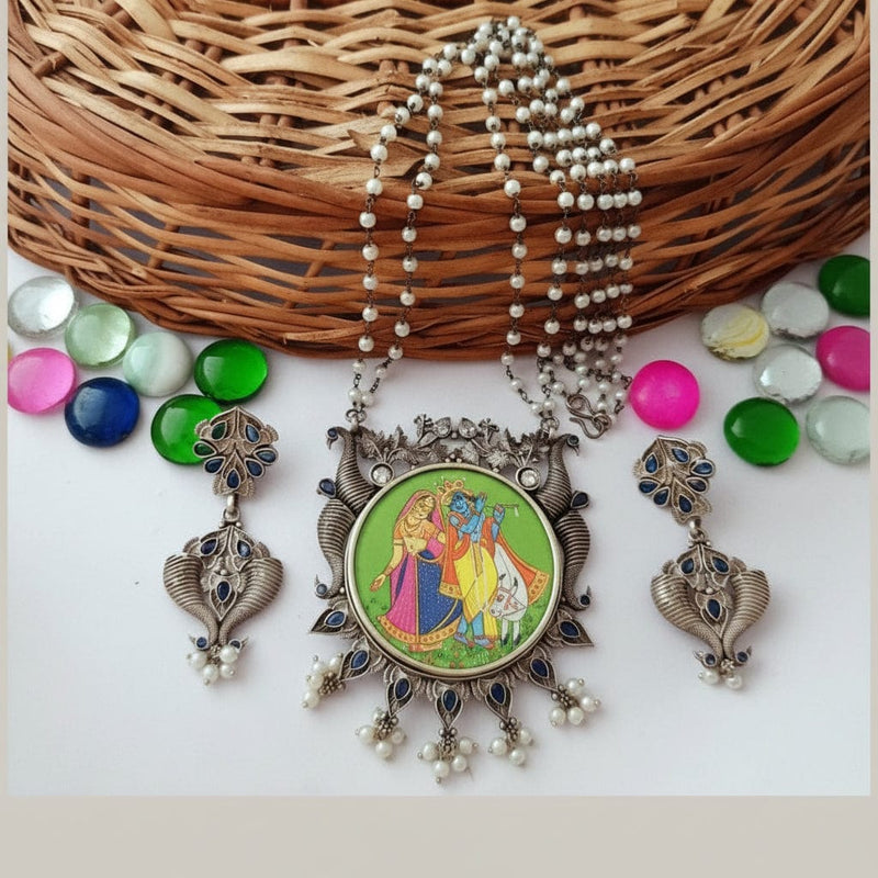 Aganya kreation German silver set Radha Shyam Handpainted Set - Timeless Elegance in Jewelry