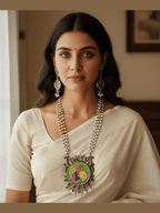 Aganya kreation German silver set Radha Shyam Handpainted Set - Timeless Elegance in Jewelry