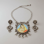 Aganya kreation German silver set Shagun Set - Hand-Painted Silver Plated Necklace & Earrings