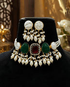 Aganya kreation Jewelry Hemangi Monalisa Faux Pearl & Monalisa Stone Necklace Set – Gold-Plated Ethnic Jewellery