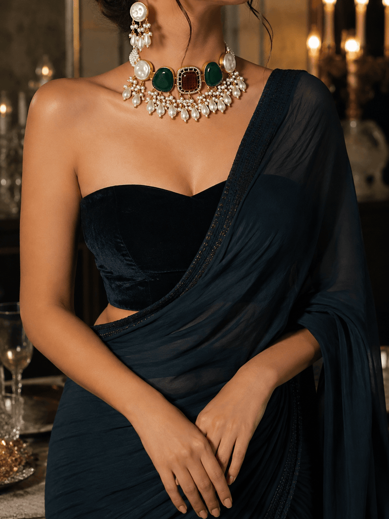 Aganya kreation Jewelry Hemangi Monalisa Faux Pearl & Monalisa Stone Necklace Set – Gold-Plated Ethnic Jewellery