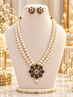 Aganya kreation Jewelry Imara Real Pearl Set — Freshwater & Shell Pearls with CZ on 22-Inch Brass Chain