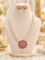Aganya kreation Jewelry Imara Real Pearl Set — Freshwater & Shell Pearls with CZ on 22-Inch Brass Chain