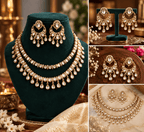 Aganya kreation Jewelry Kairavi Antique Gold Plated Moissanite Polki Kundan Set | Aganya Kreation