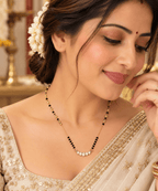 Aganya kreation Jewelry Katyani American Diamond Gold Plated Black Beads Mangalsutra for Women | Aganya Kreation