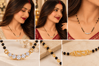 Aganya kreation Jewelry Katyani American Diamond Gold Plated Black Beads Mangalsutra for Women | Aganya Kreation