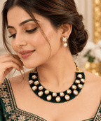 Aganya kreation Jewelry Kavisha Green Hydro Beads Kundan Necklace Set | Aganya Kreation