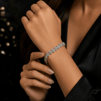 Aganya kreation Jewelry Luxury Zirconia Diamond Marquise Link Bracelet for Women – Silver Finish