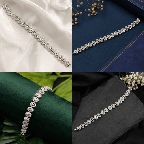 Aganya kreation Jewelry Luxury Zirconia Diamond Marquise Link Bracelet for Women – Silver Finish