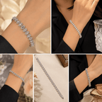 Aganya kreation Jewelry Luxury Zirconia Diamond Marquise Link Bracelet for Women – Silver Finish