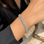 Aganya kreation Jewelry Luxury Zirconia Diamond Marquise Link Bracelet for Women – Silver Finish
