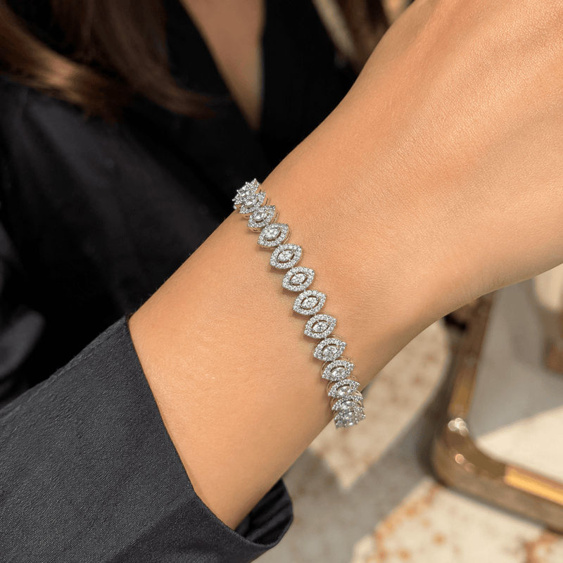 Aganya kreation Jewelry Luxury Zirconia Diamond Marquise Link Bracelet for Women – Silver Finish