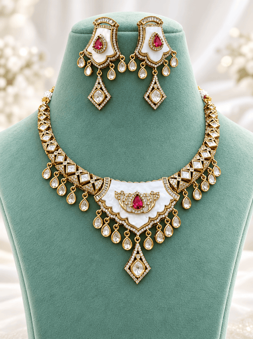 Aganya kreation Jewelry Mahira MOP Moissanite Polki Kundan Necklace Set