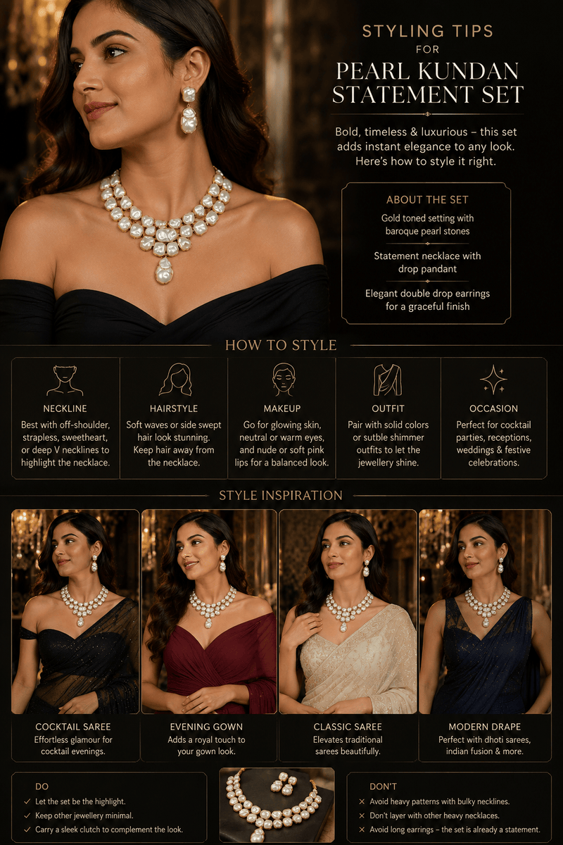 Aganya kreation Jewelry Moti Noor Faux Pearl Necklace Set with Earrings – Gold Tone Statement Jewellery
