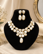 Aganya kreation Jewelry Moti Noor Faux Pearl Necklace Set with Earrings – Gold Tone Statement Jewellery