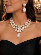 Aganya kreation Jewelry Moti Noor Faux Pearl Necklace Set with Earrings – Gold Tone Statement Jewellery