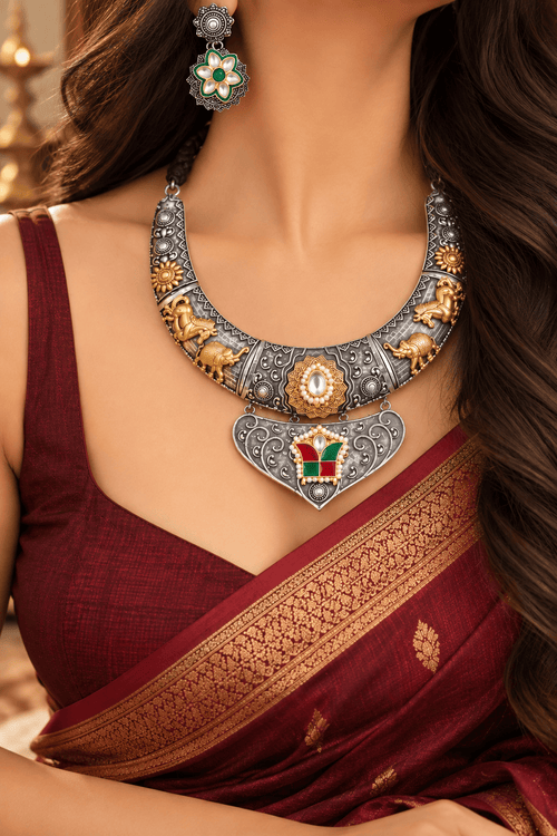 Aganya kreation Jewelry Mrinalini – Antique Silver Tribal Jewellery Set