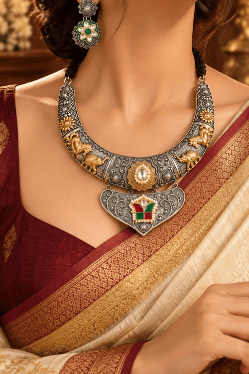 Aganya kreation Jewelry Mrinalini – Antique Silver Tribal Jewellery Set