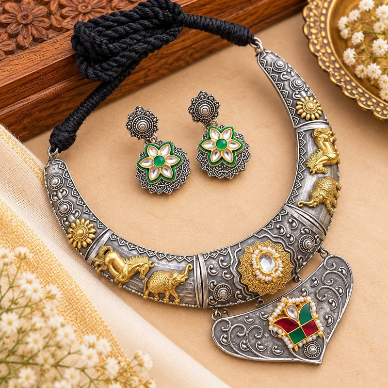 Aganya kreation Jewelry Mrinalini – Antique Silver Tribal Jewellery Set