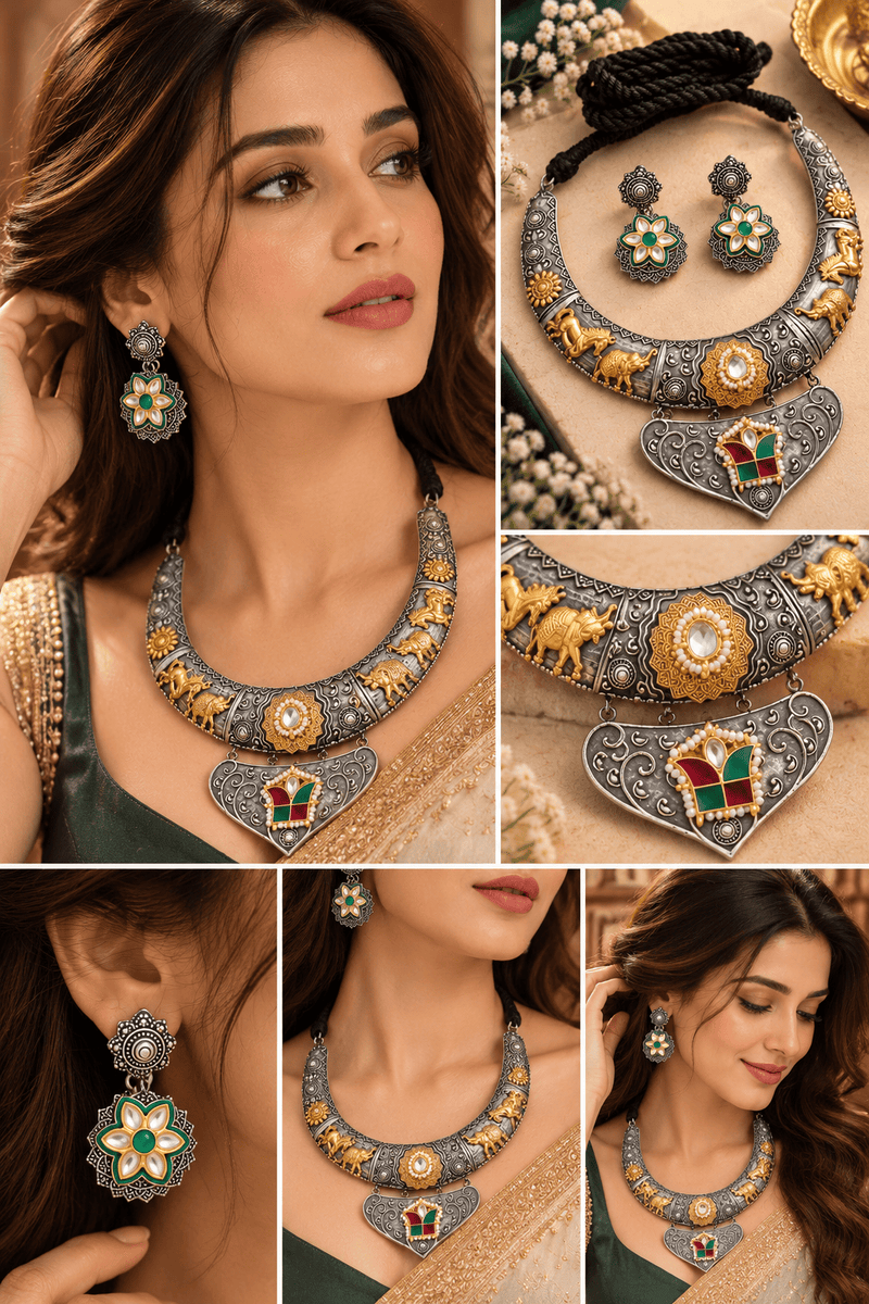 Aganya kreation Jewelry Mrinalini – Antique Silver Tribal Jewellery Set